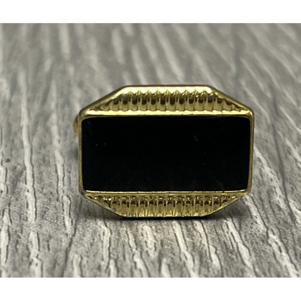 Classic Gold Tone‎ Cufflinks with Black Enamel Inlay - Octagonal Rectangle Shape